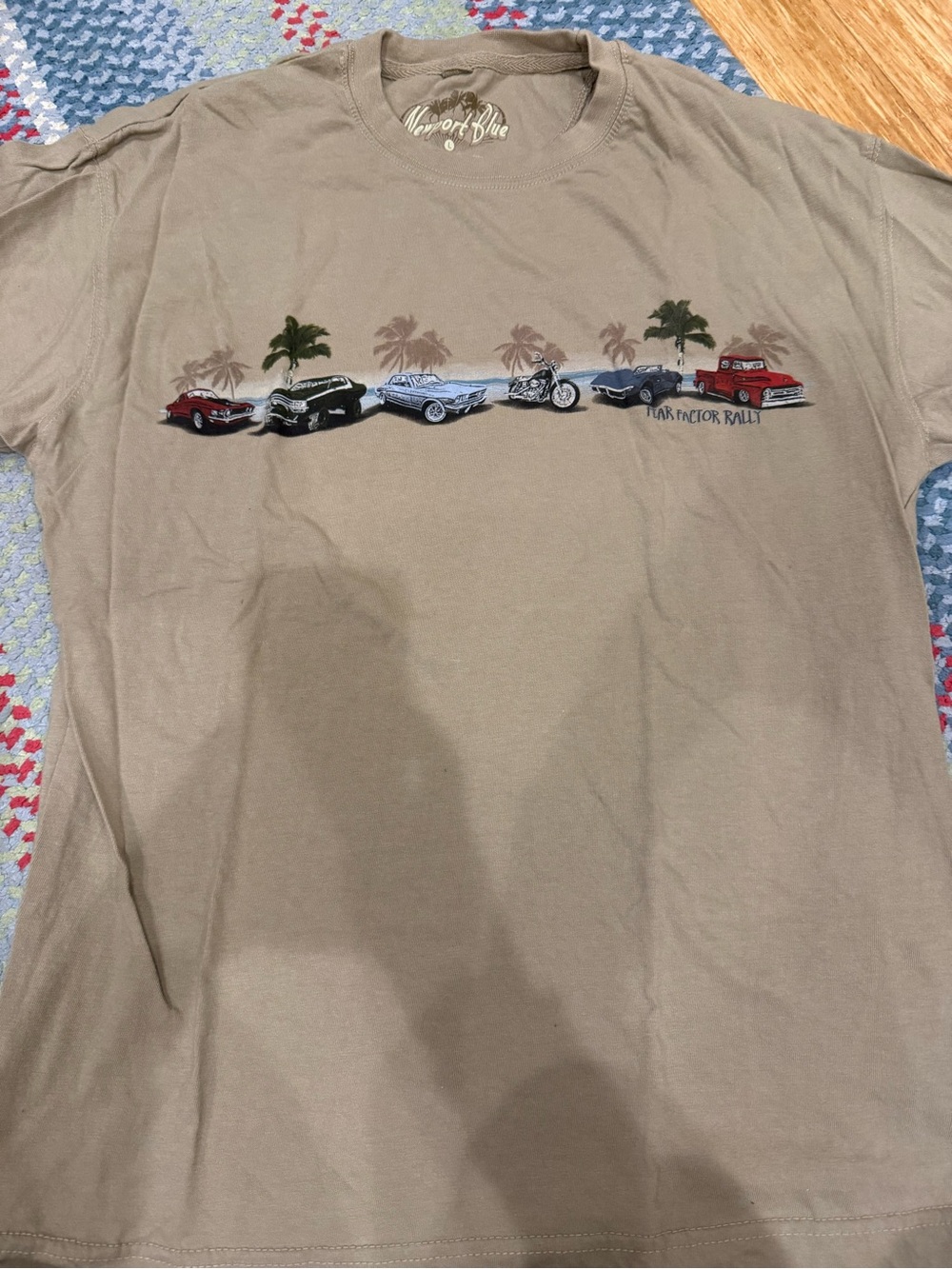 Newport Blue Men’s Fear Factor Rally Brown Graphic Cotton T-Shirt Size Large